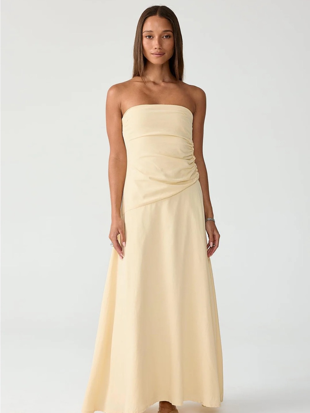 Charcoal Doria Linen Dress Butter Yellow